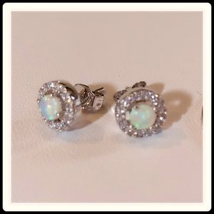 Mystic Color Stones and Cubic Zirconia Stud Earrings set in White Gold